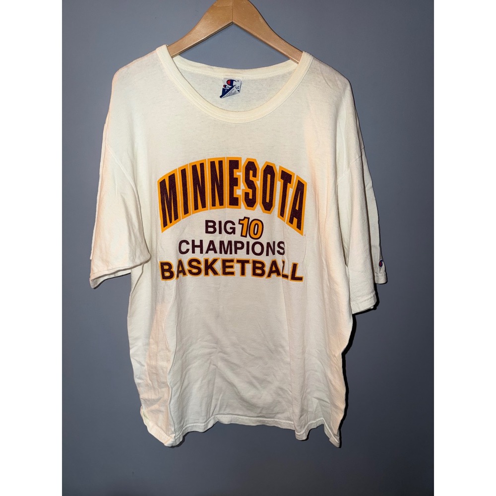 Vintage Champion Minnesota Big 10 Champions Basketball T-Shirt Cream Mens XL